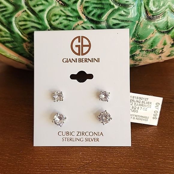 Gianni Bernini two pairs clear cubic zucchonia sterling silver earring studs - Picture 1 of 3